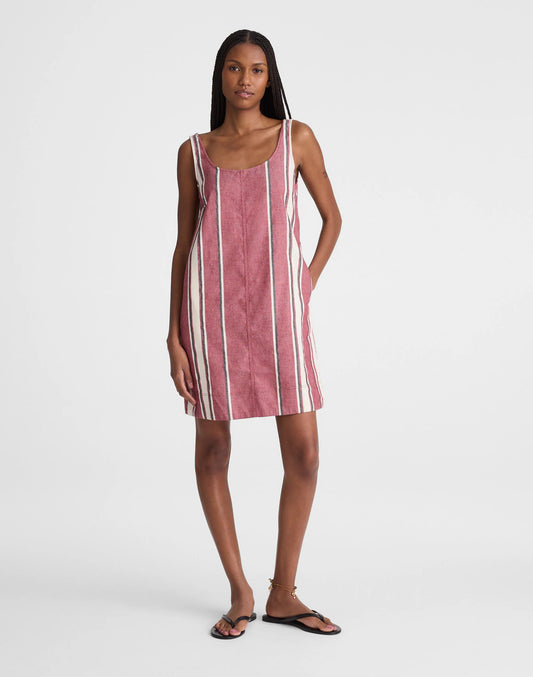 Madewell Scoopneck Mini Shift Dress in 100% Linen Red Currant