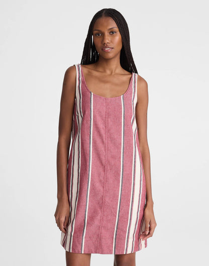 Madewell Scoopneck Mini Shift Dress in 100% Linen Red Currant