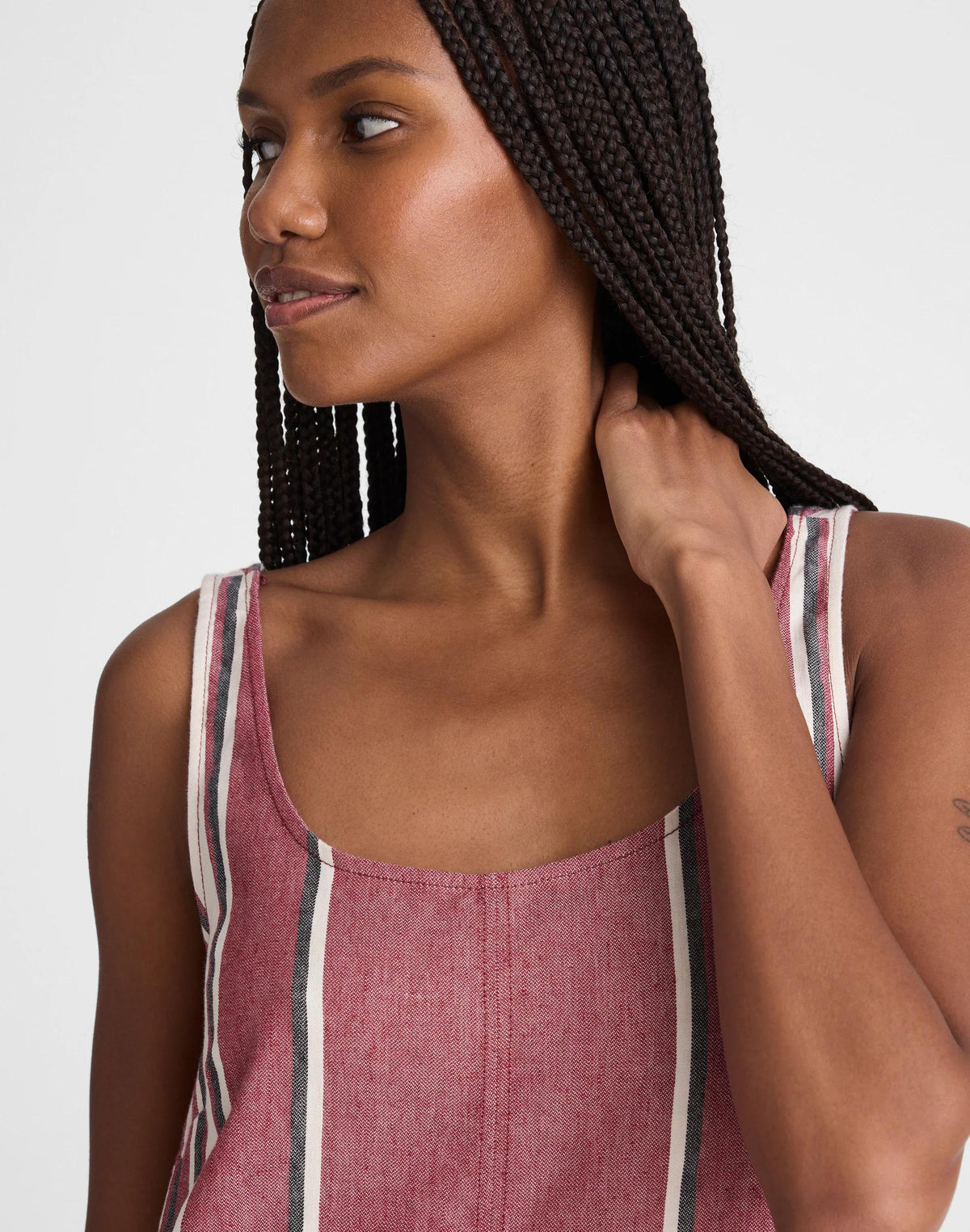 Madewell Scoopneck Mini Shift Dress in 100% Linen Red Currant