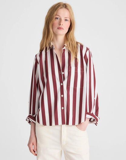 Madewell The Signature Y-Neck Shirt in Poplin Dusty Merlot