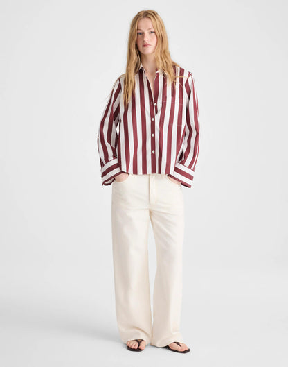 Madewell The Signature Y-Neck Shirt in Poplin Dusty Merlot