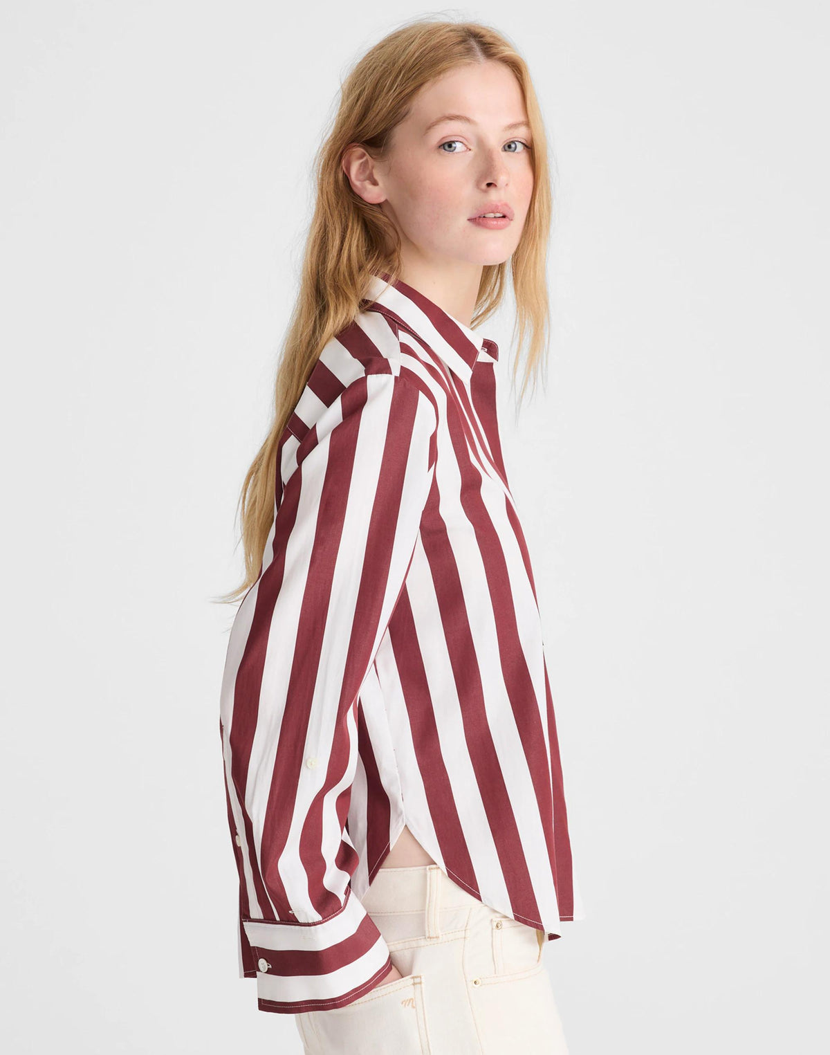 Madewell The Signature Y-Neck Shirt in Poplin Dusty Merlot