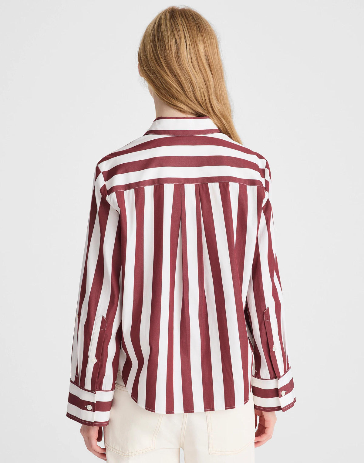 Madewell The Signature Y-Neck Shirt in Poplin Dusty Merlot