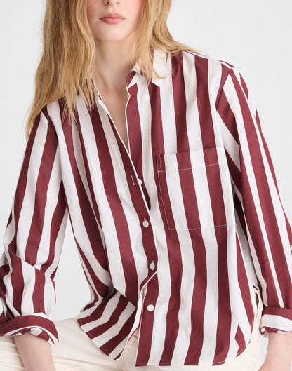 Madewell The Signature Y-Neck Shirt in Poplin Dusty Merlot