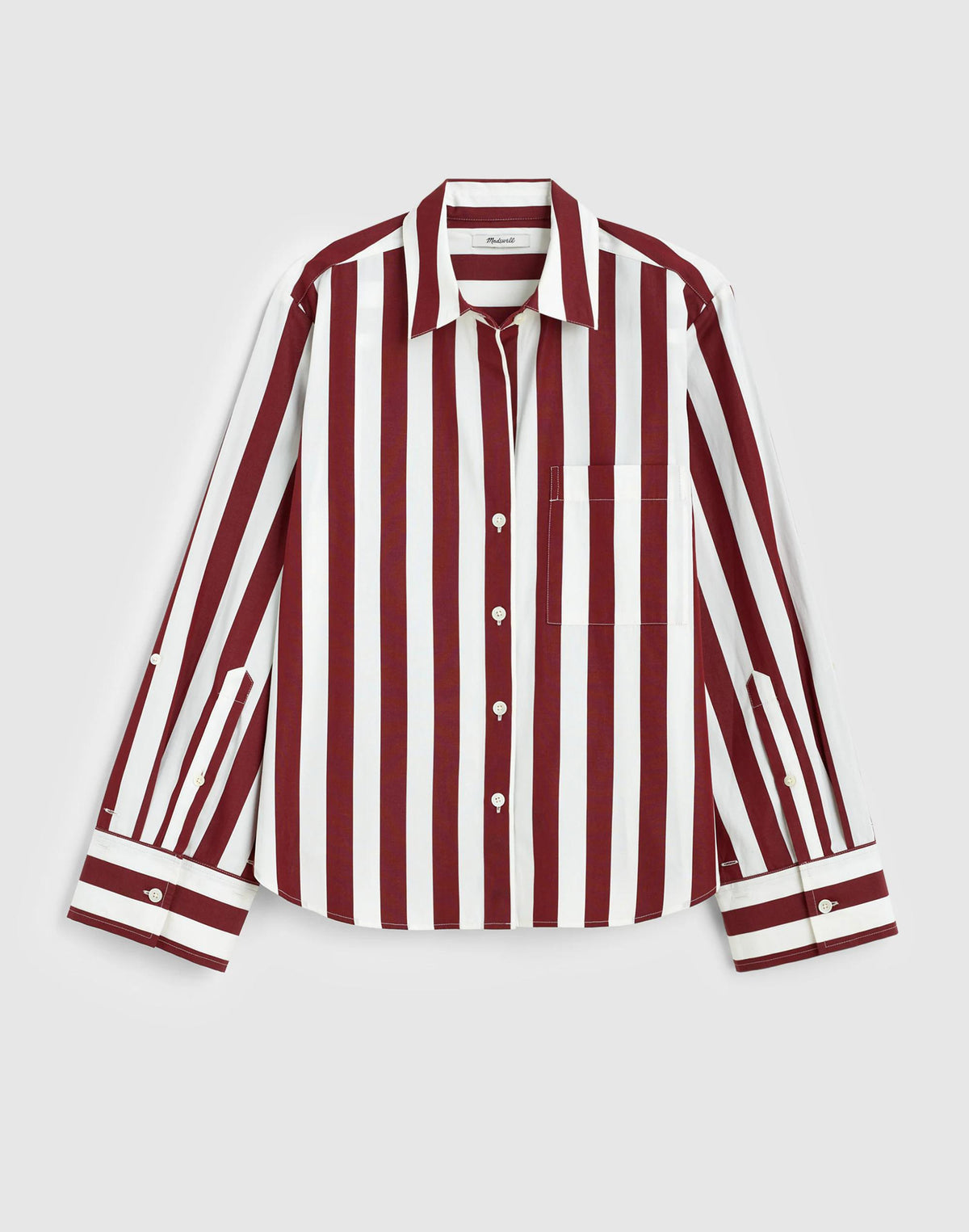 Madewell The Signature Y-Neck Shirt in Poplin Dusty Merlot