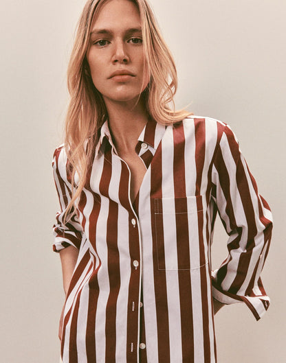 Madewell The Signature Y-Neck Shirt in Poplin Dusty Merlot