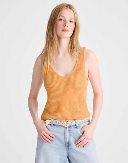 Madewell V-Neck Tank in 100% Linen Apricot Blush