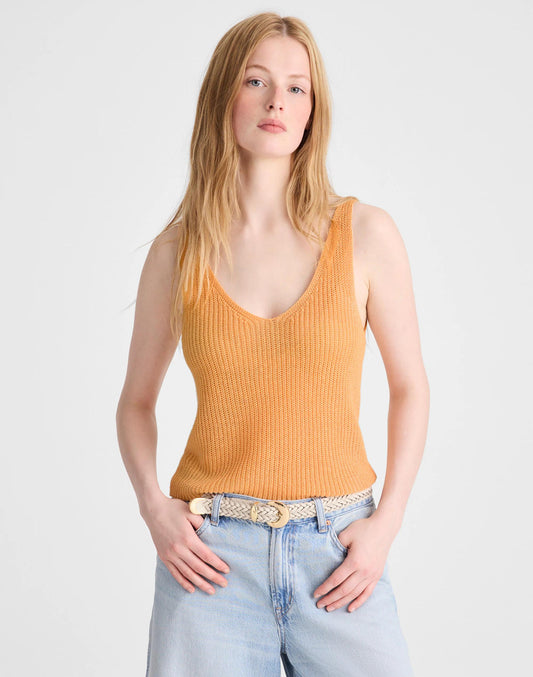 Madewell V-Neck Tank in 100% Linen Apricot Blush
