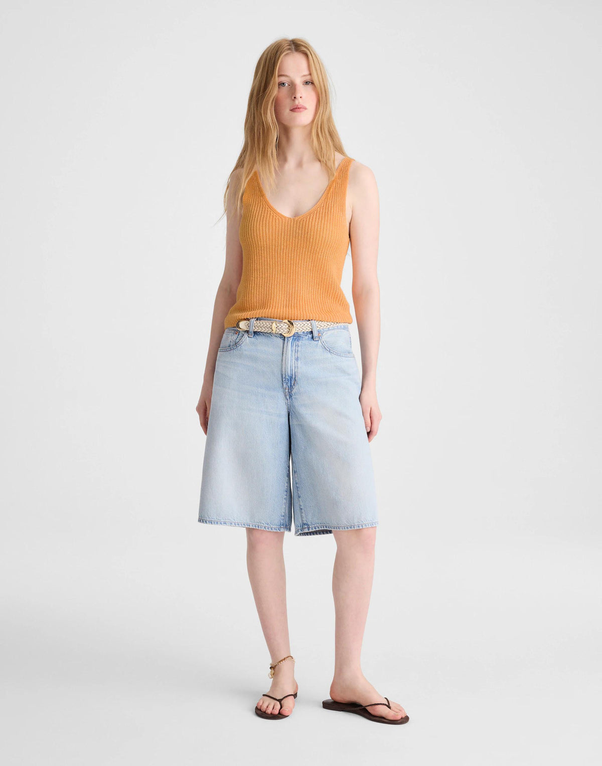 Madewell V-Neck Tank in 100% Linen Apricot Blush