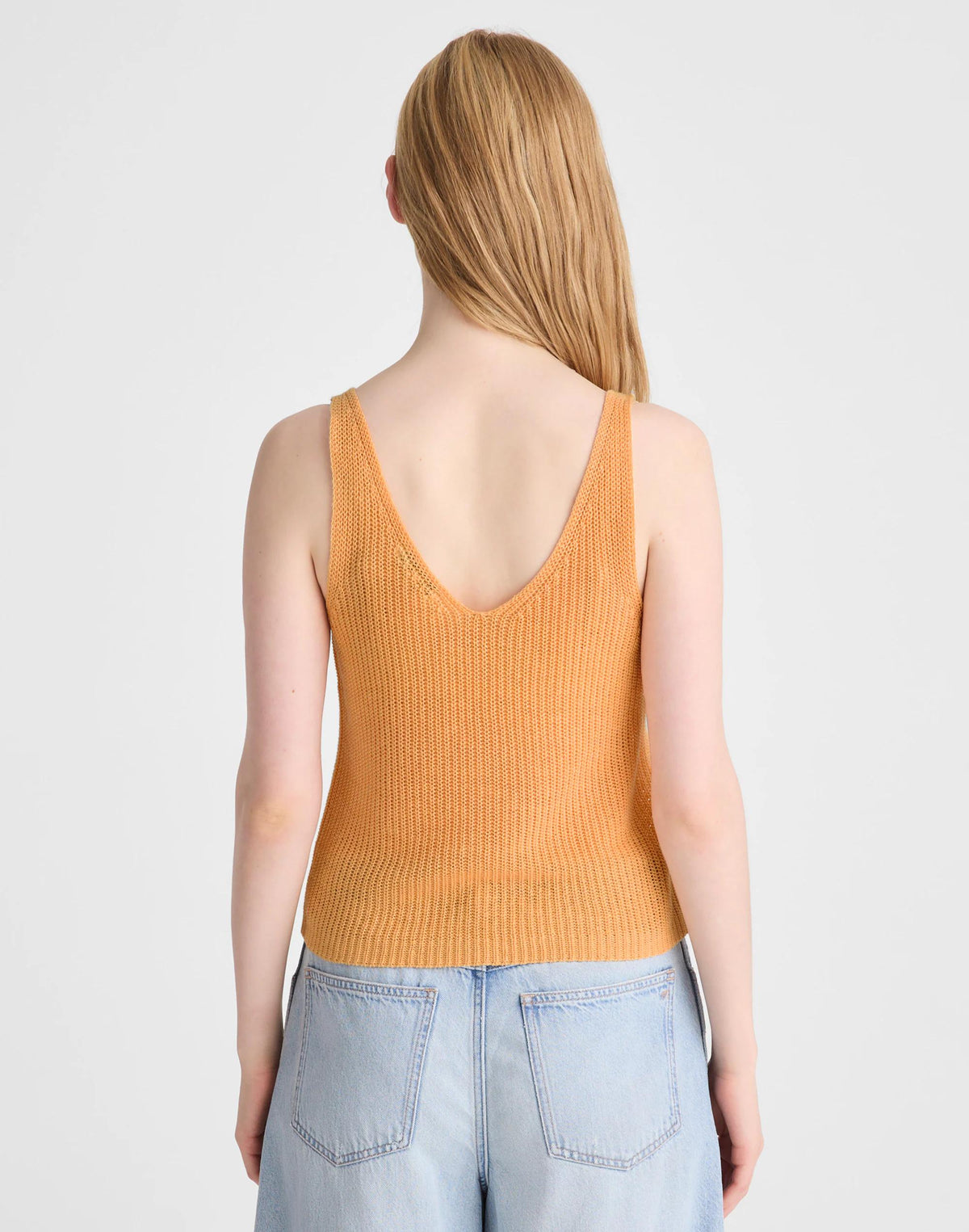 Madewell V-Neck Tank in 100% Linen Apricot Blush