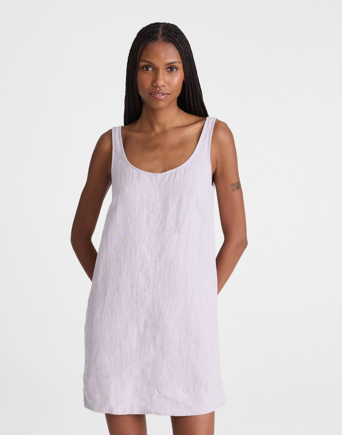 Madewell Scoopneck Mini Shift Dress in 100% Linen Lilac Chambray