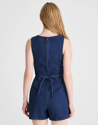 Madewell Denim Boatneck Skort Romper Nostalgic Blue