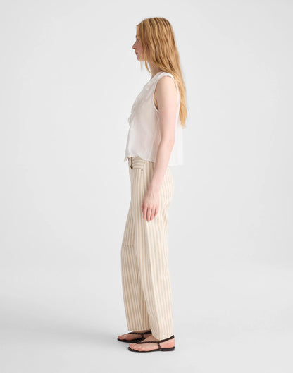 Madewell The Darted Barrel-Leg Jean in Airy Denim Khaki Sand Stripe