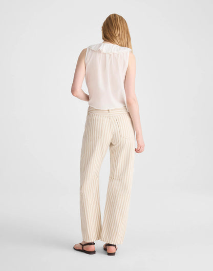 Madewell The Darted Barrel-Leg Jean in Airy Denim Khaki Sand Stripe