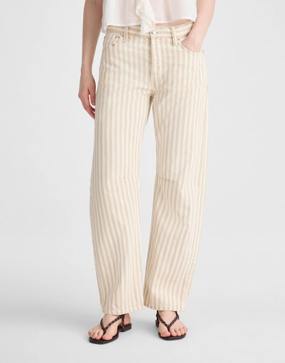 Madewell The Darted Barrel-Leg Jean in Airy Denim Khaki Sand Stripe
