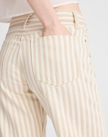 Madewell The Darted Barrel-Leg Jean in Airy Denim Khaki Sand Stripe