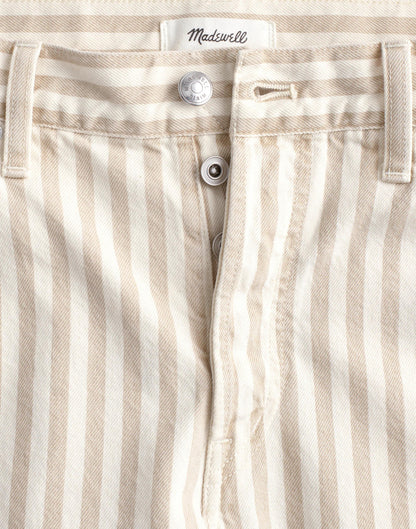 Madewell The Darted Barrel-Leg Jean in Airy Denim Khaki Sand Stripe