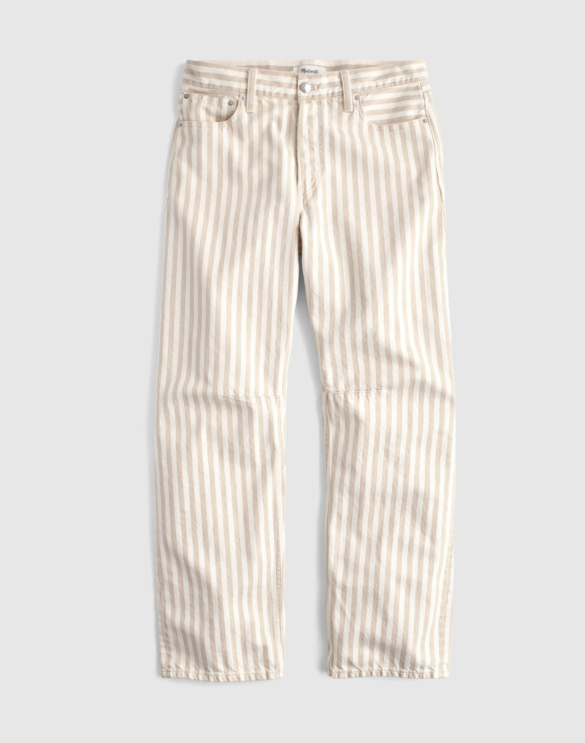 Madewell The Darted Barrel-Leg Jean in Airy Denim Khaki Sand Stripe