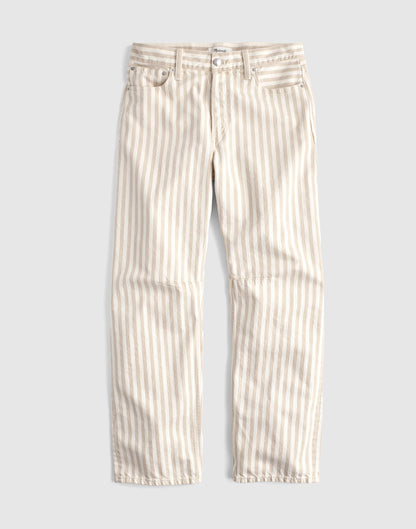 Madewell The Darted Barrel-Leg Jean in Airy Denim Khaki Sand Stripe