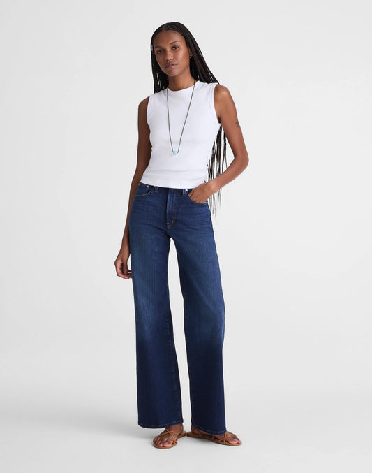 Madewell The Wide-Leg Jean in Super Stretch Denim Deep Ocean Wash