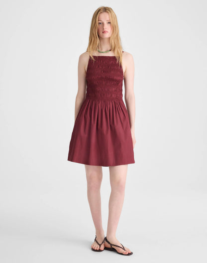 Madewell Smocked High-Neck Mini Dress Dusty Merlot