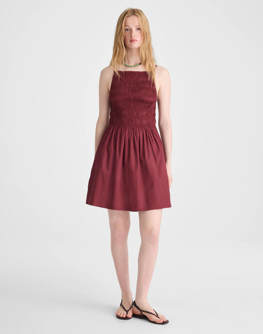 Madewell Smocked High-Neck Mini Dress Dusty Merlot