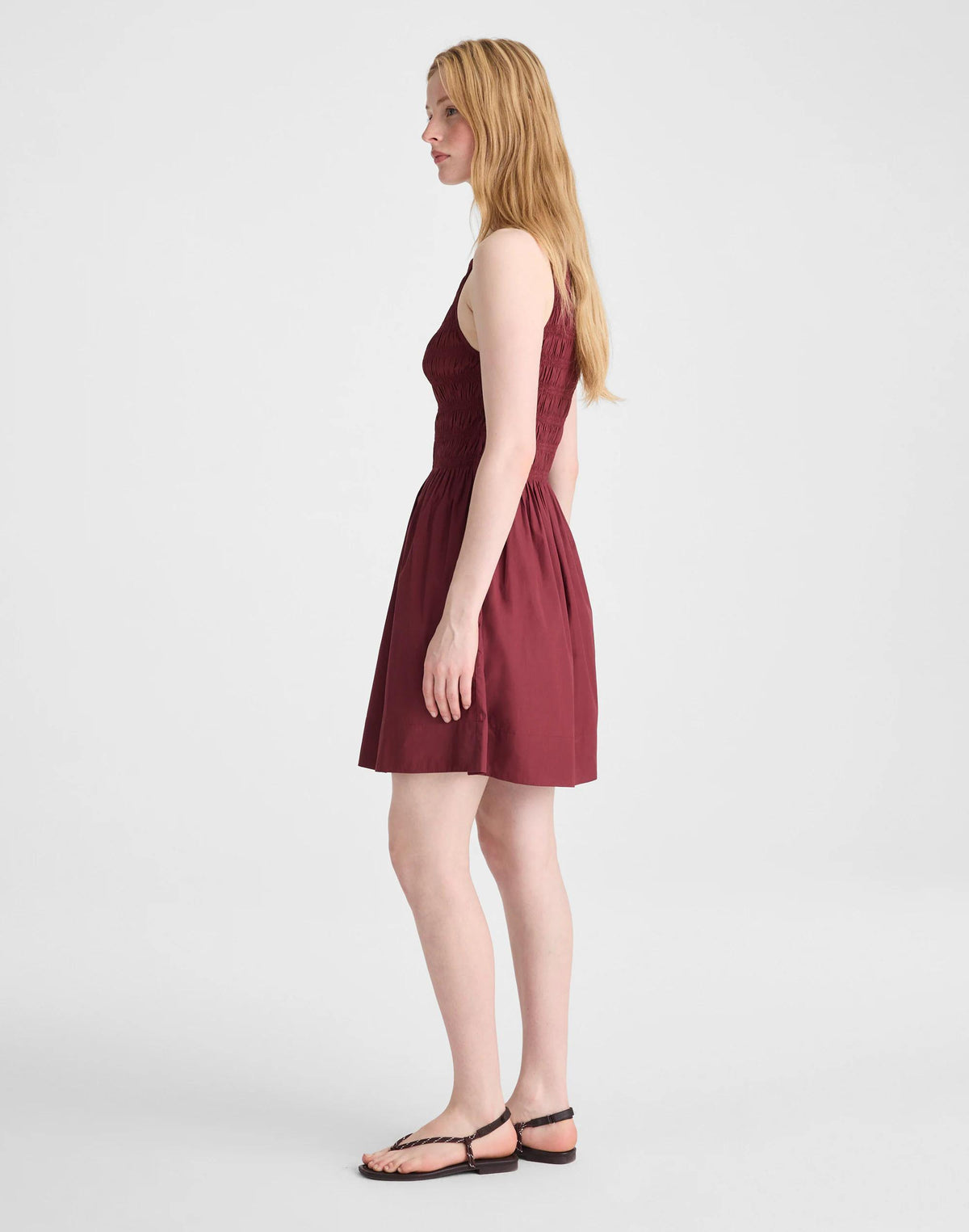 Madewell Smocked High-Neck Mini Dress Dusty Merlot