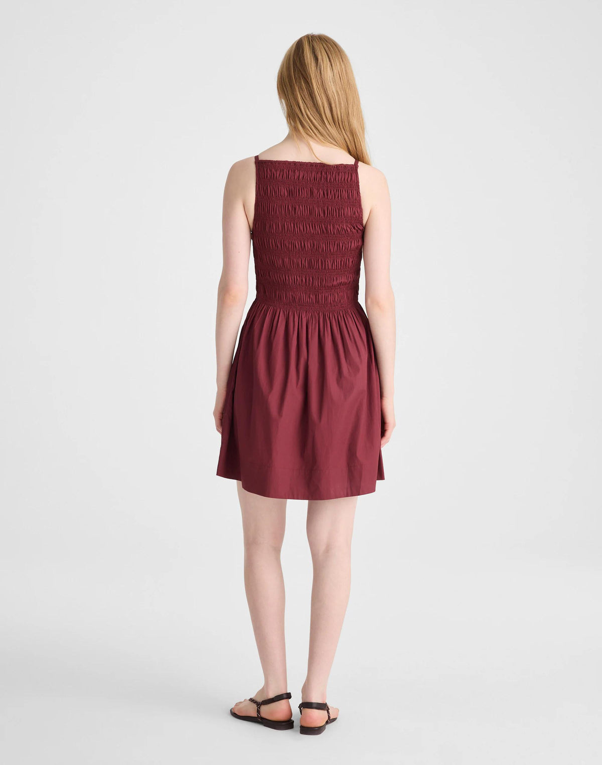 Madewell Smocked High-Neck Mini Dress Dusty Merlot