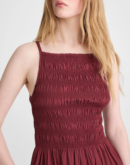 Madewell Smocked High-Neck Mini Dress Dusty Merlot