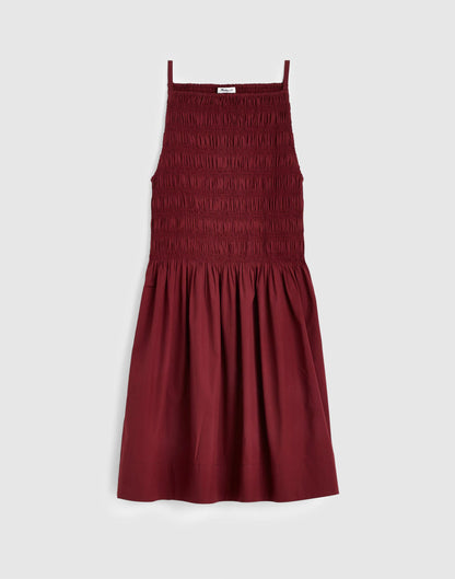 Madewell Smocked High-Neck Mini Dress Dusty Merlot