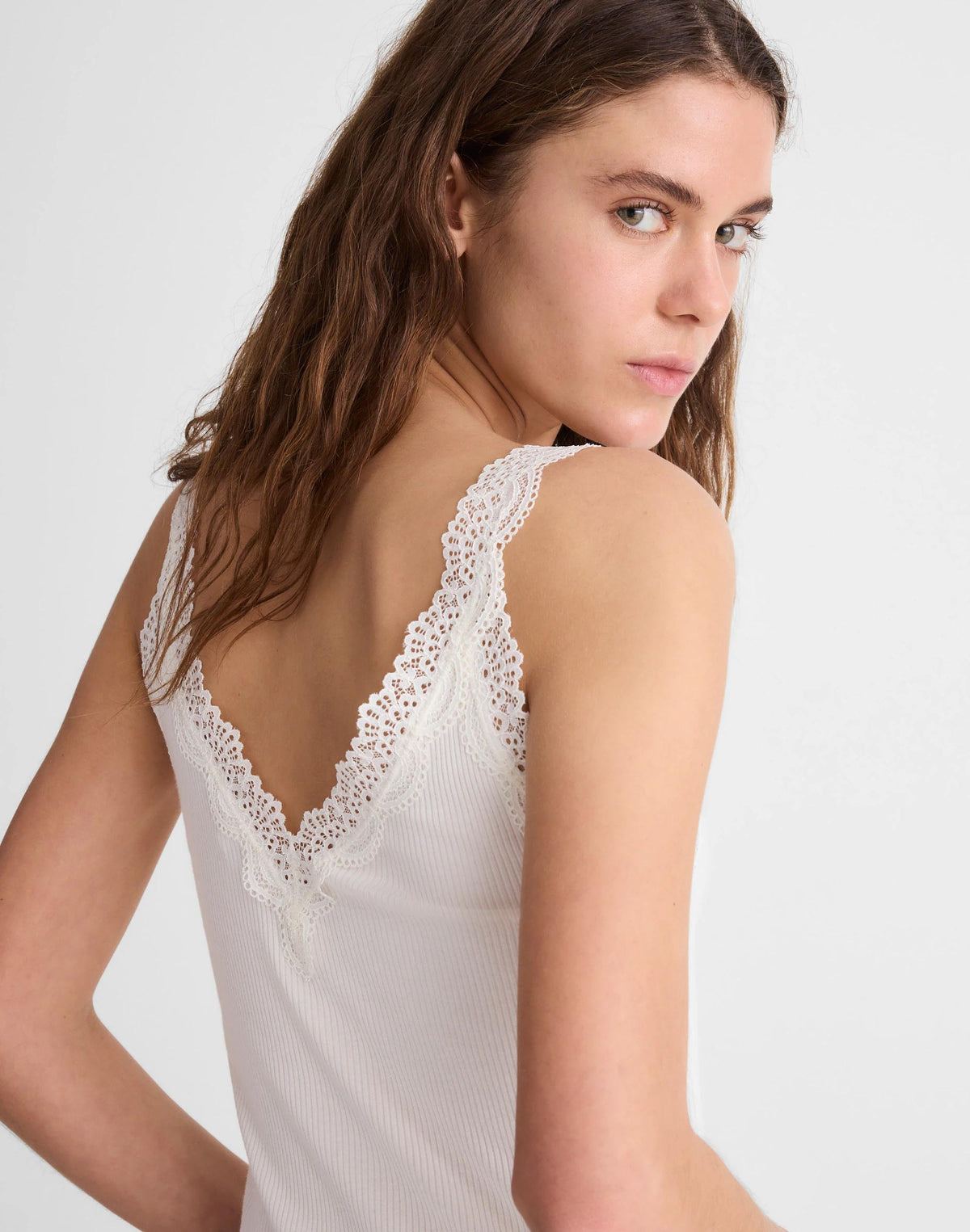 Madewell Lace-Trim Ribbed V-Neck Tank Winter White
