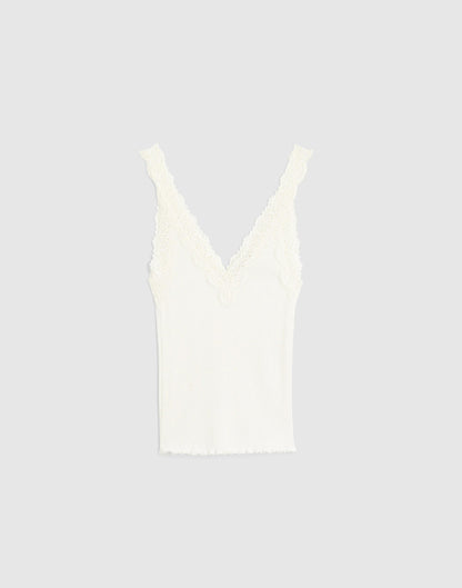 Madewell Lace-Trim Ribbed V-Neck Tank Winter White