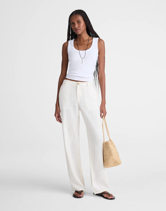 Madewell The Zoe Relaxed Straight Pant in 100% Linen Ivory Linen