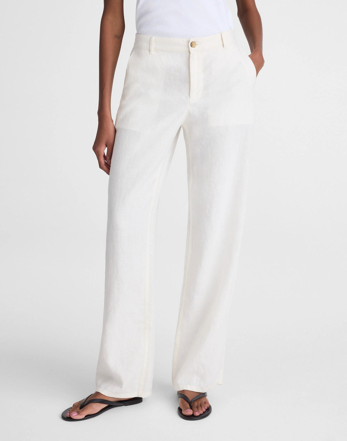 Madewell The Zoe Relaxed Straight Pant in 100% Linen Ivory Linen