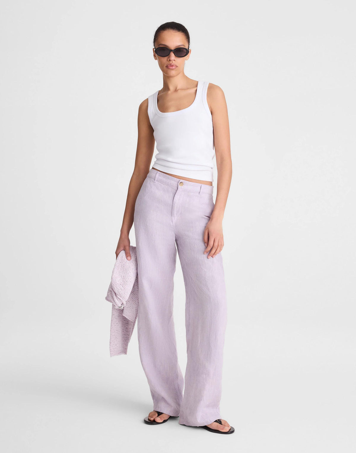 Madewell The Zoe Relaxed Straight Pant in 100% Linen Lilac Chambray