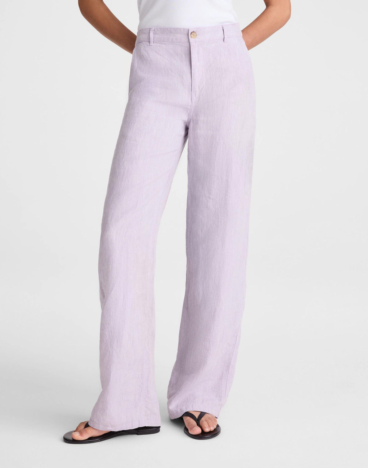 Madewell The Zoe Relaxed Straight Pant in 100% Linen Lilac Chambray