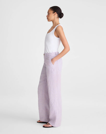 Madewell The Zoe Relaxed Straight Pant in 100% Linen Lilac Chambray