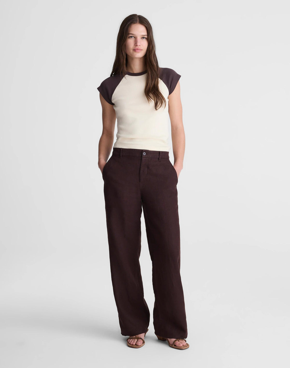 Madewell The Zoe Relaxed Straight Pant in 100% Linen Cocoa