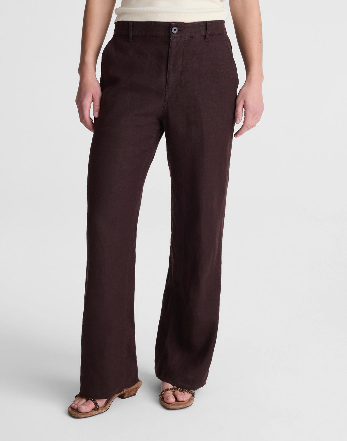 Madewell The Zoe Relaxed Straight Pant in 100% Linen Cocoa