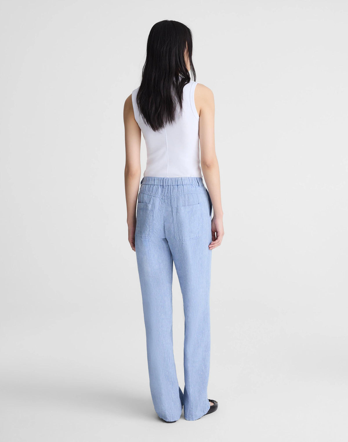 Madewell The Zoe Relaxed Straight Pant in 100% Linen Sunfaded Blue