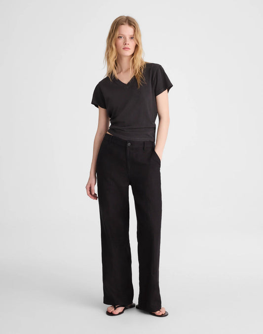 Madewell The Zoe Relaxed Straight Pant in 100% Linen Jet Black