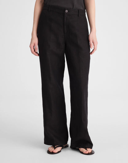 Madewell The Zoe Relaxed Straight Pant in 100% Linen Jet Black