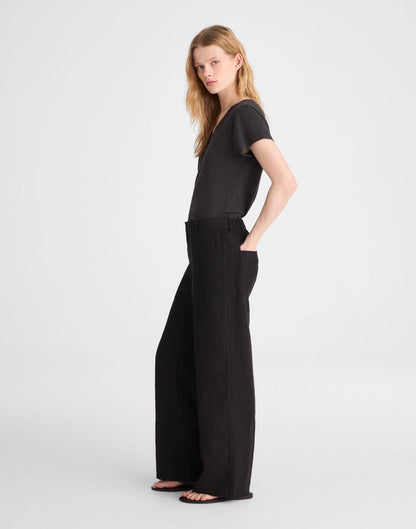 Madewell The Zoe Relaxed Straight Pant in 100% Linen Jet Black