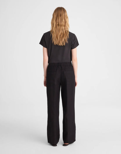 Madewell The Zoe Relaxed Straight Pant in 100% Linen Jet Black