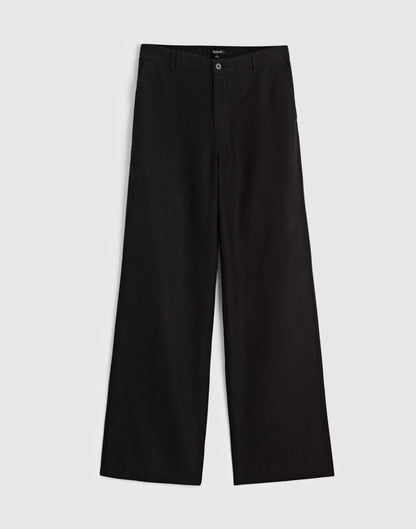 Madewell The Zoe Relaxed Straight Pant in 100% Linen Jet Black
