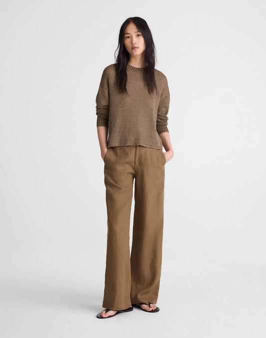 Madewell The Zoe Relaxed Straight Pant in 100% Linen Safari Khaki