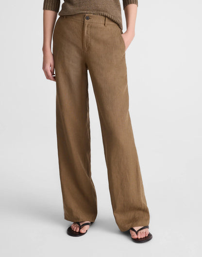 Madewell The Zoe Relaxed Straight Pant in 100% Linen Safari Khaki