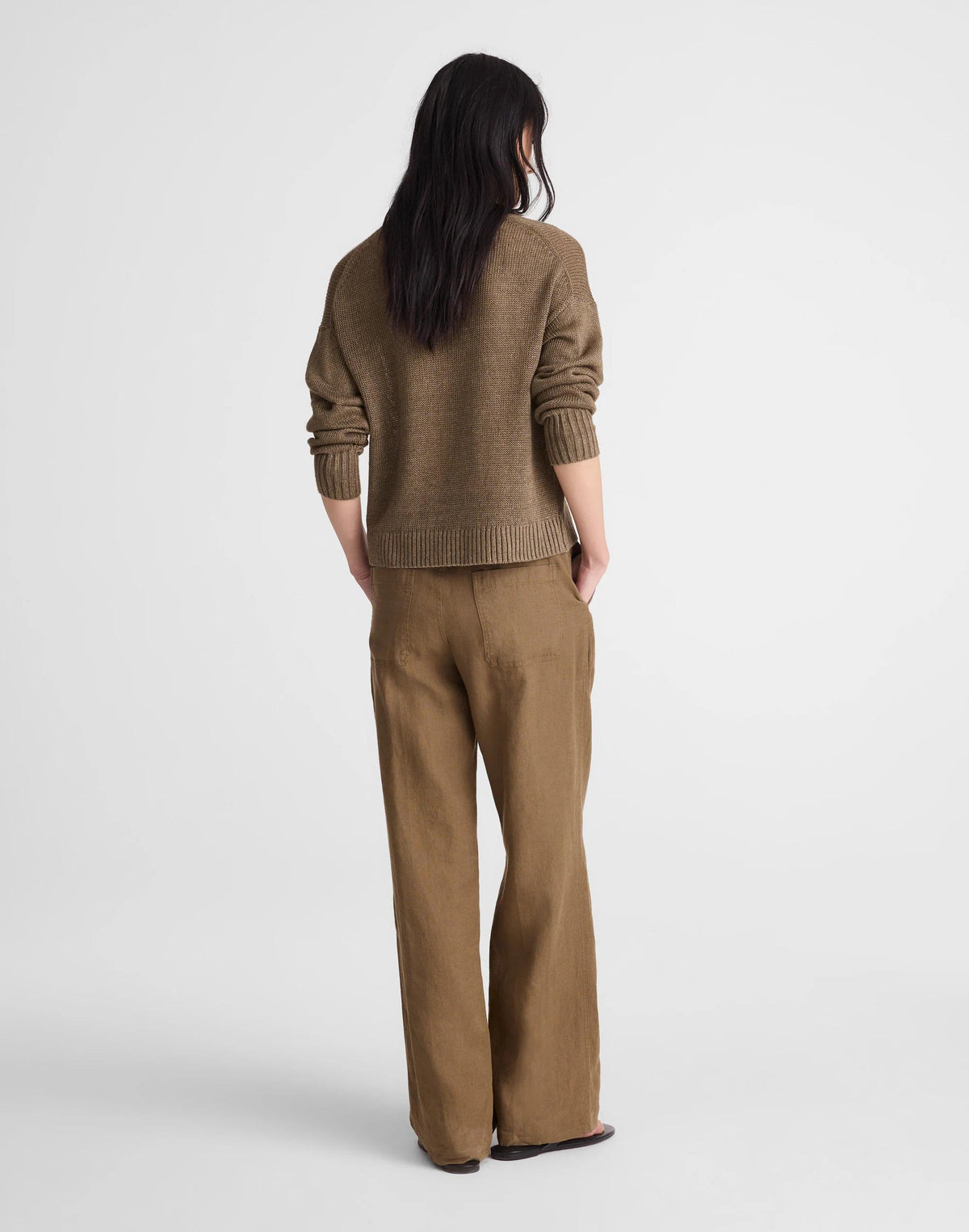 Madewell The Zoe Relaxed Straight Pant in 100% Linen Safari Khaki