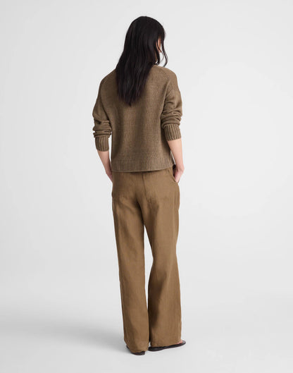 Madewell The Zoe Relaxed Straight Pant in 100% Linen Safari Khaki