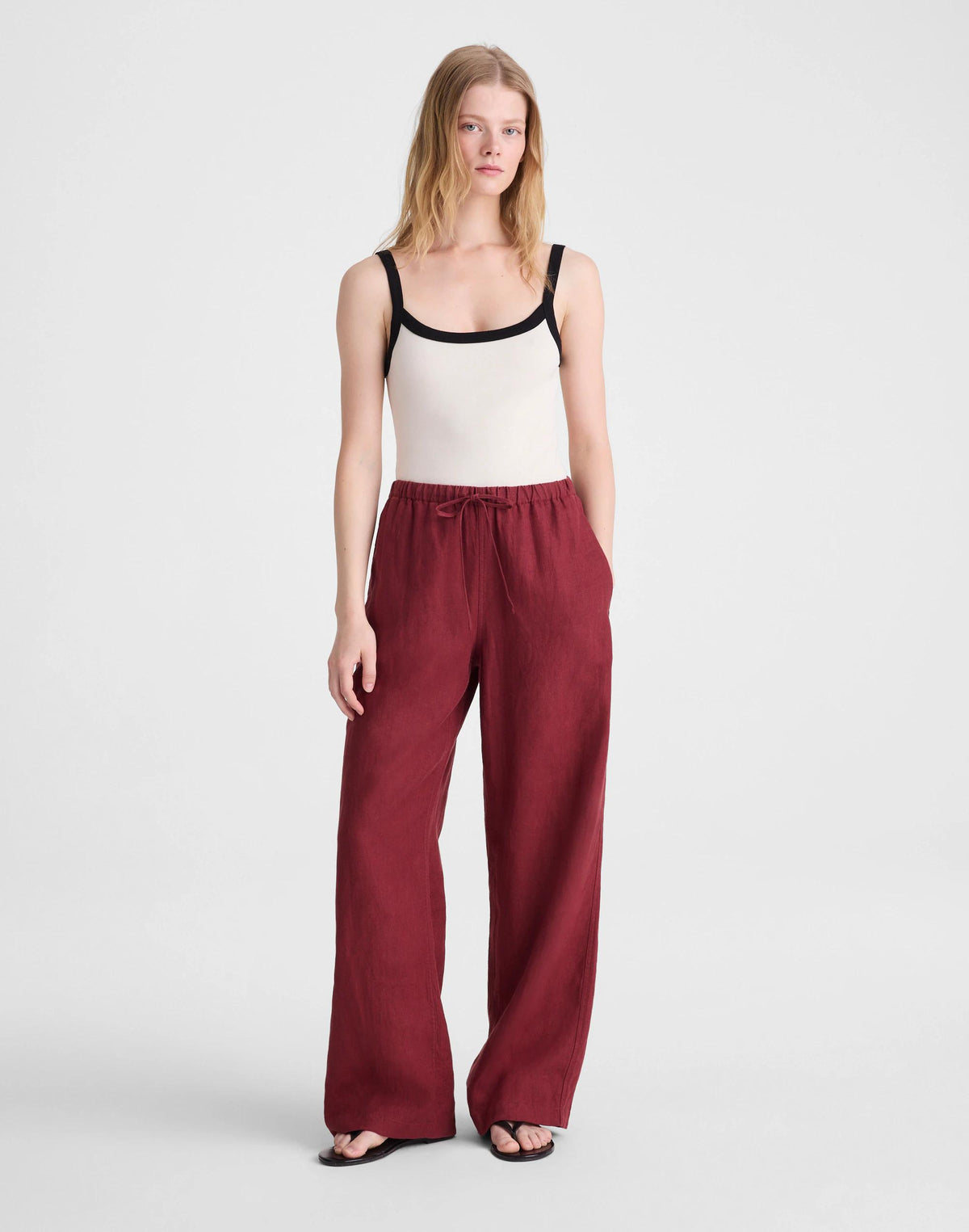 Madewell Pull-On Pants in 100% Linen Dusty Merlot